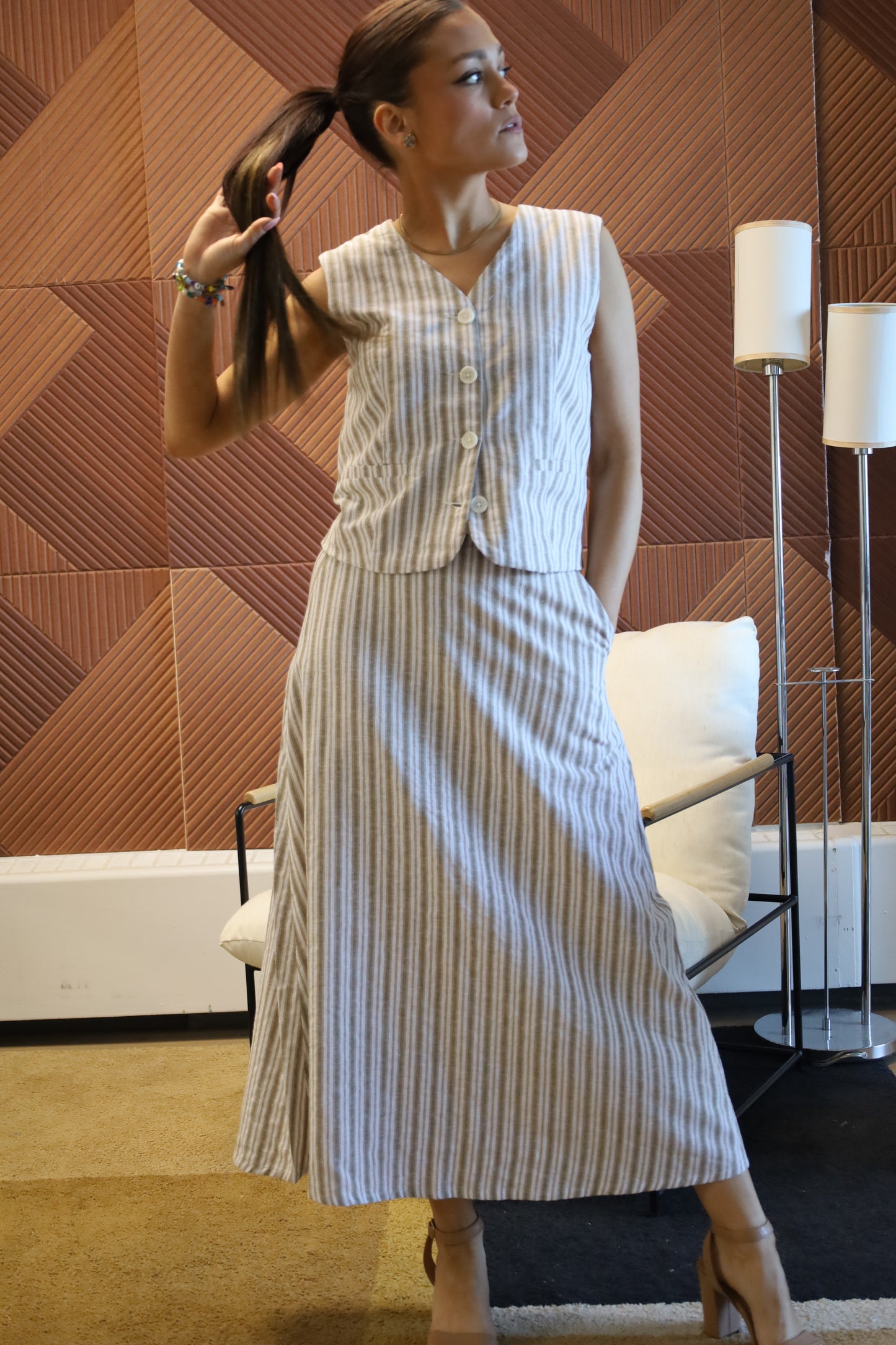 Lolona Linen Skirt - Vintage Stripe