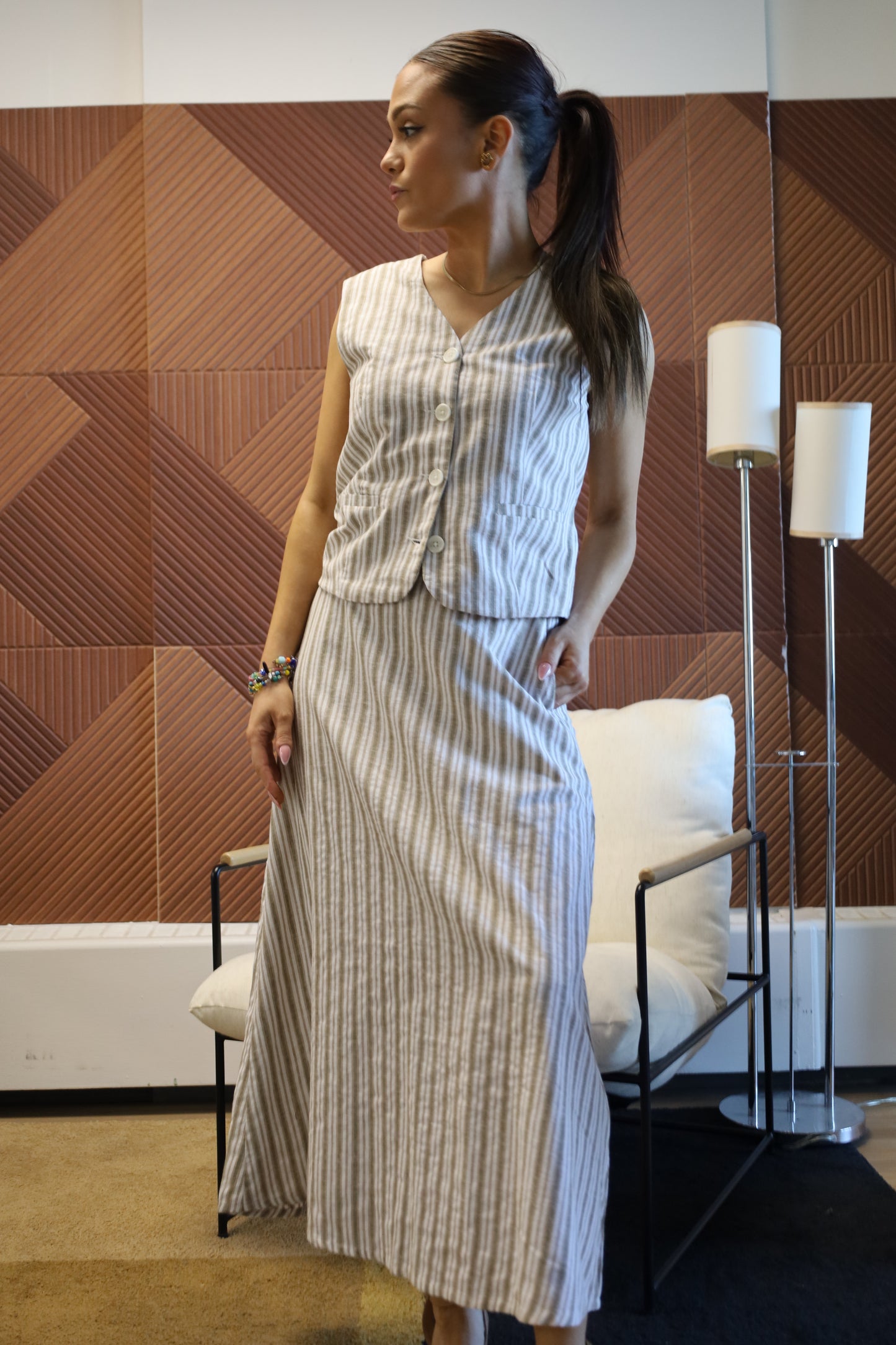 Lolona Linen Skirt - Vintage Stripe