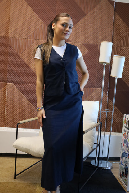 Nodi Linen Vest - Navy