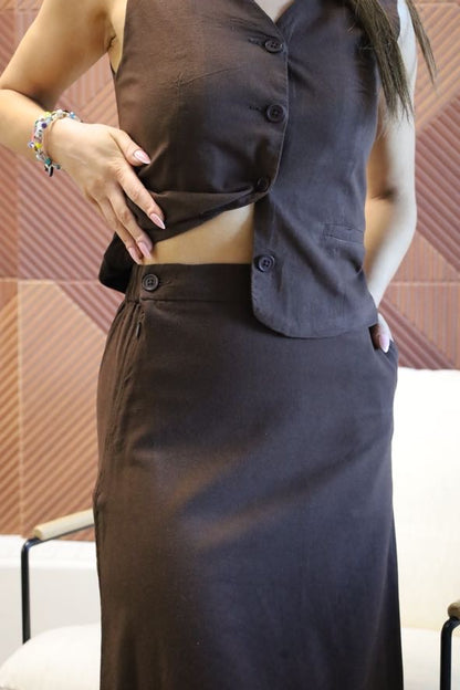 Lolona Linen Skirt - Brown
