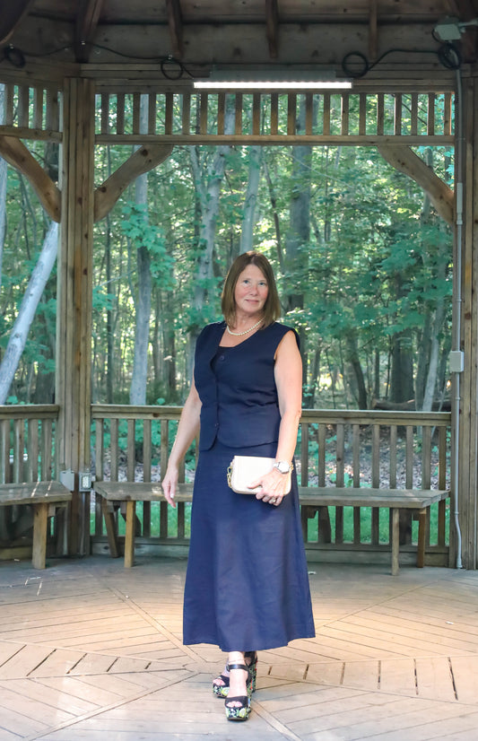 Nodi Linen Vest - Navy
