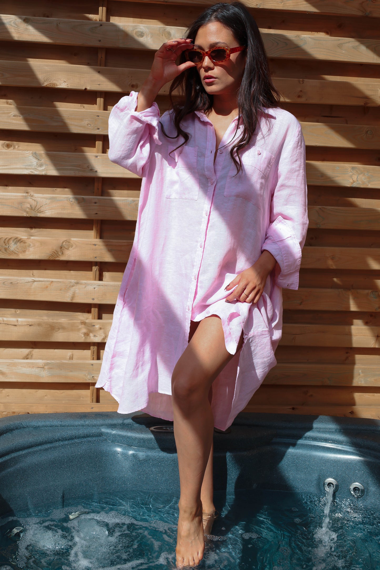 Akashi Linen Shirt Dress - Light Pink (M)