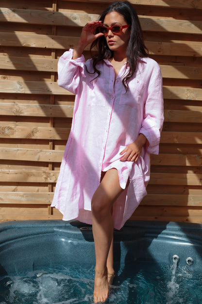 Akashi Linen Shirt Dress - Light Pink (M)