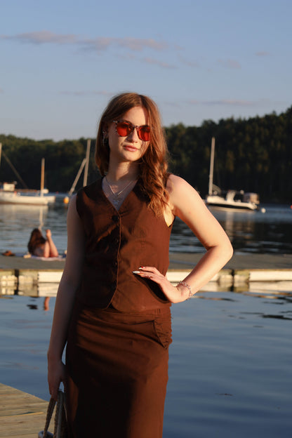 Nodi Linen Vest - Dark Brown