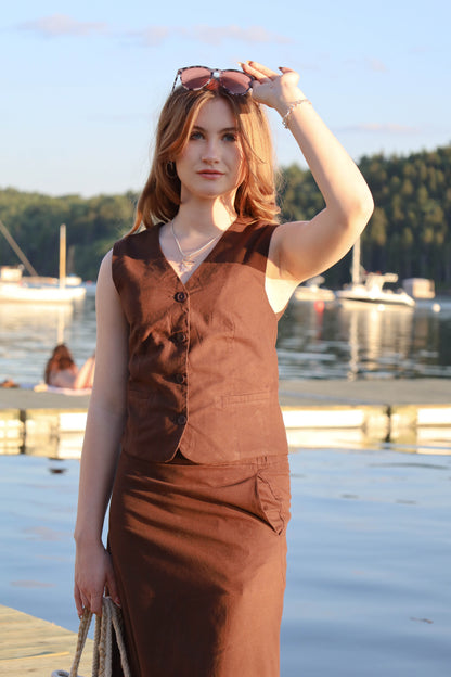 Nodi Linen Vest - Dark Brown