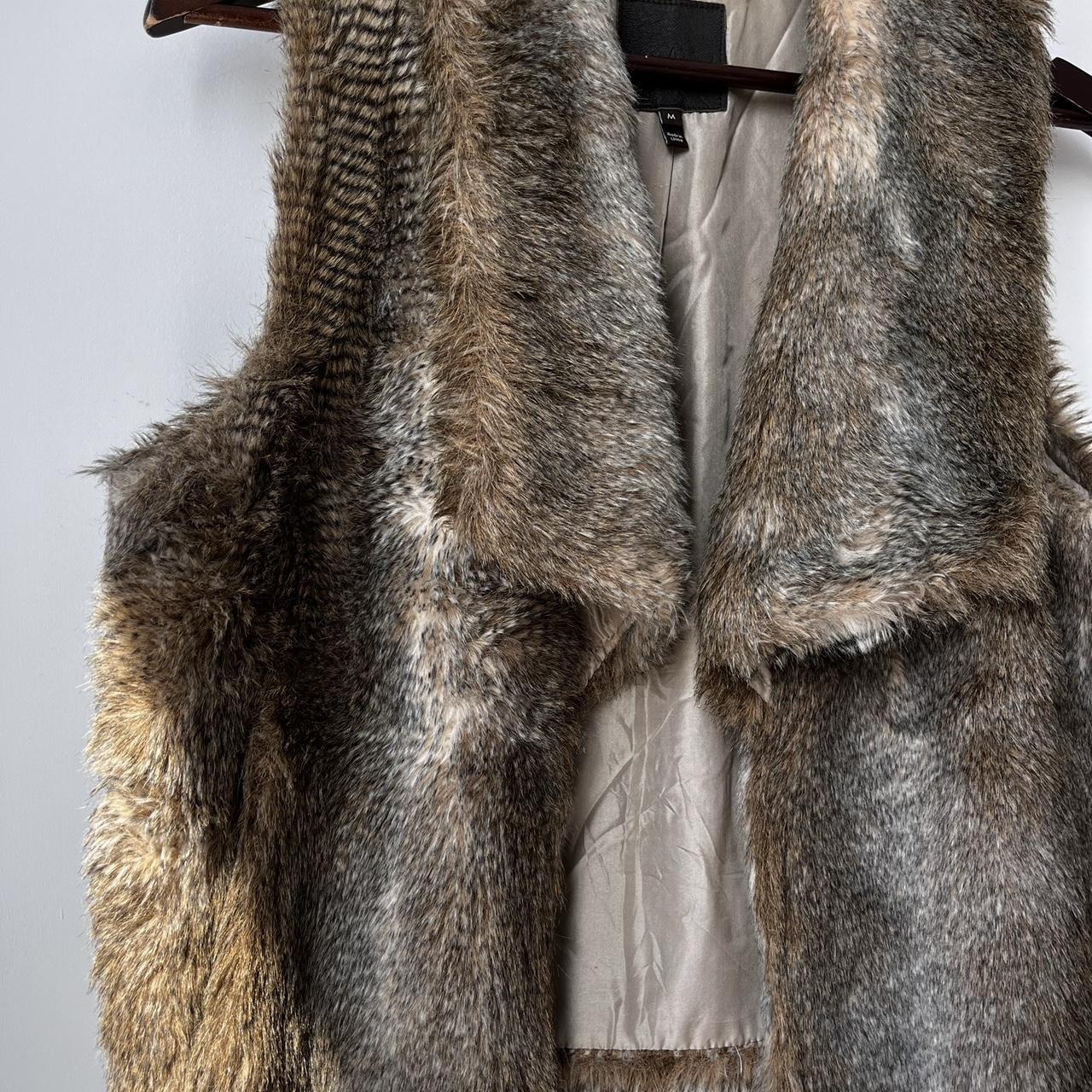 Joie Womens Collared Open Front Faux Fur Vest Jacket Brown