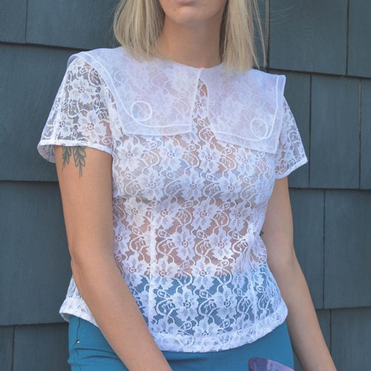 Moiselle Lace Sheer Sailor Top