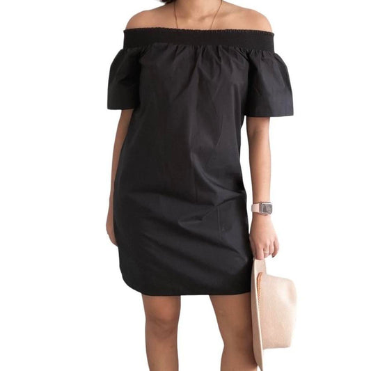 NWT J. Crew Off the Shoulder Black Cotton Poplin Dress