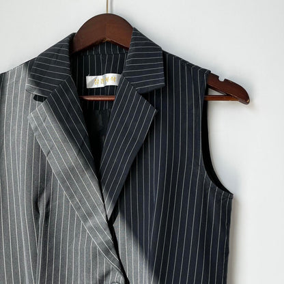 Pinstripe Double Breasted Vest Blazer Dress
