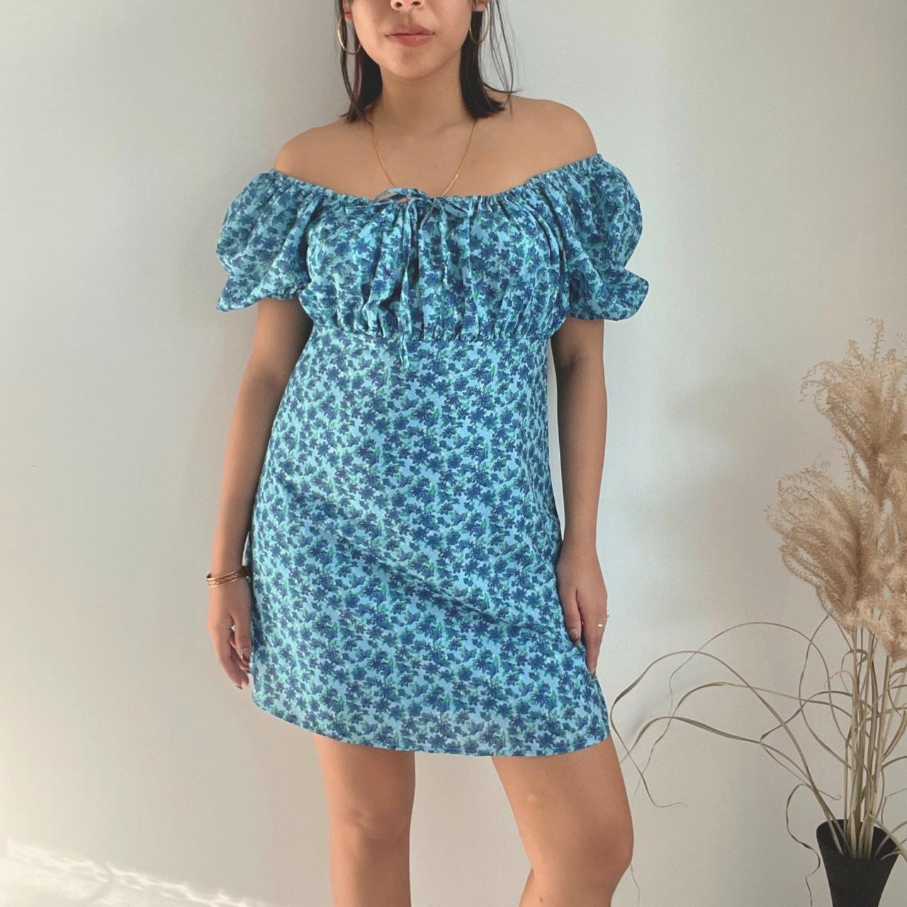 Blue Floral Babydoll Mini Bust Dress