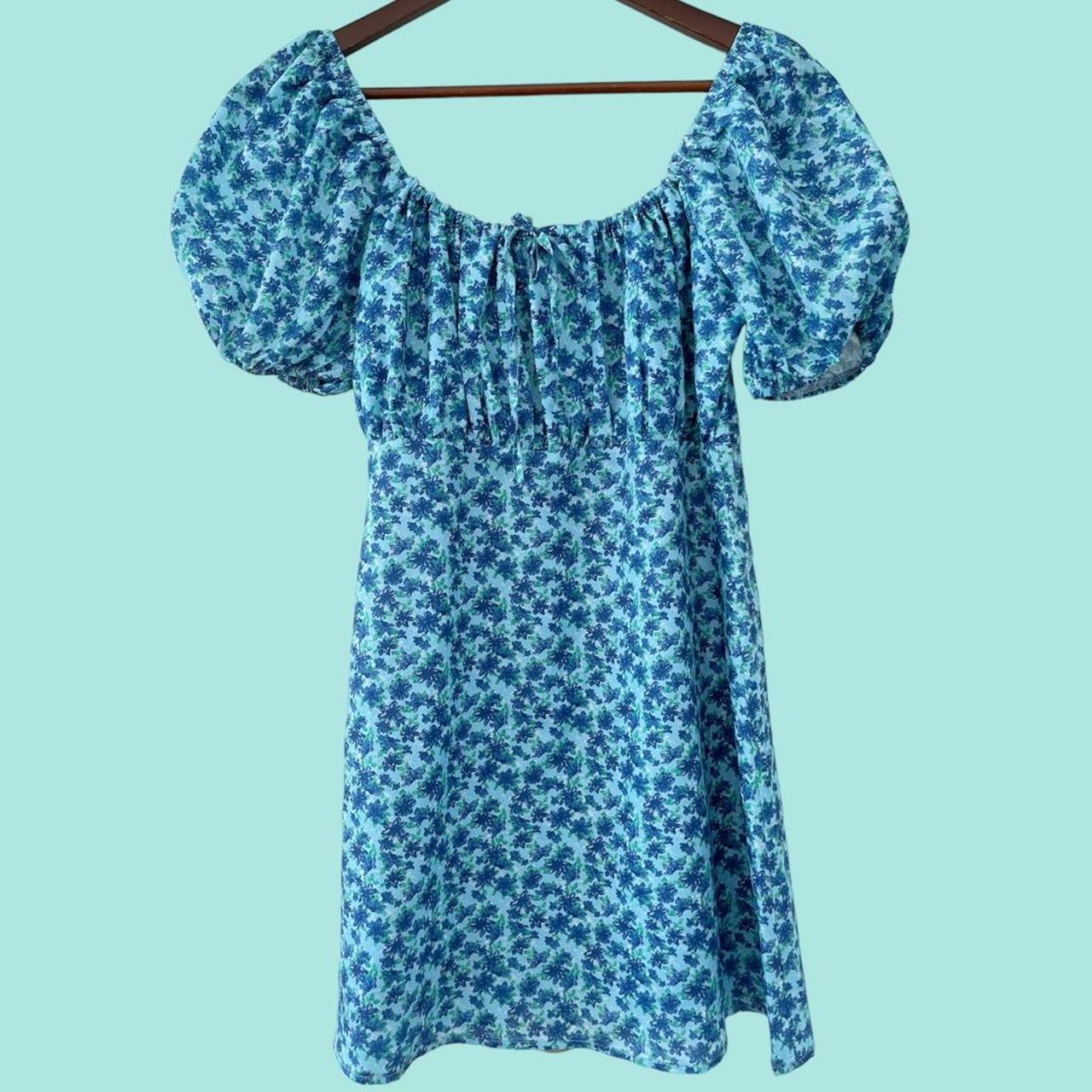 Blue Floral Babydoll Mini Bust Dress