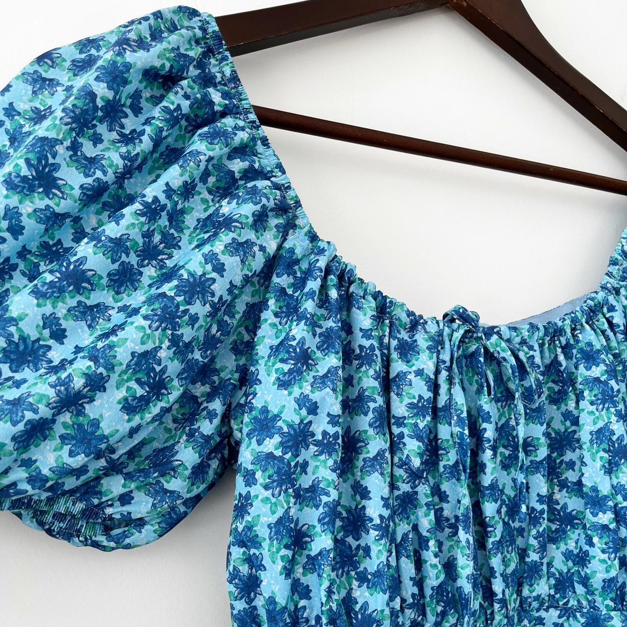 Blue Floral Babydoll Mini Bust Dress