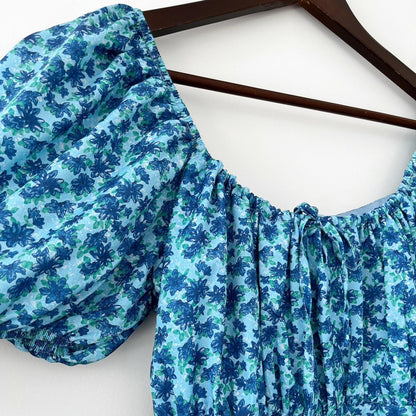 Blue Floral Babydoll Mini Bust Dress