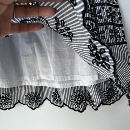 Talbots Grey and Black Stripped Eyelet Cotton Skirt