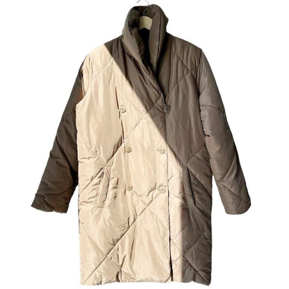 Tribal Long Quilted Puffer Coat in Gold/Camel