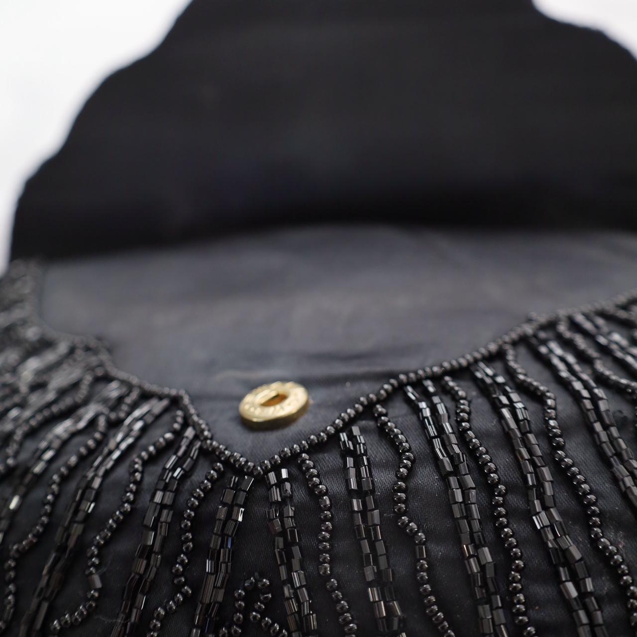 Black & Gold Beaded Evening Bag with Gold Strap Vintage