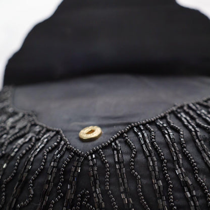 Black & Gold Beaded Evening Bag with Gold Strap Vintage