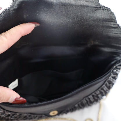 Black & Gold Beaded Evening Bag with Gold Strap Vintage