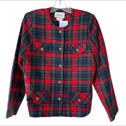 Vintage 1980’s Plaid Red Green Cropped Blazer