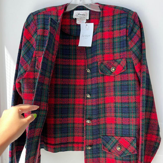 Vintage 1980’s Plaid Red Green Cropped Blazer