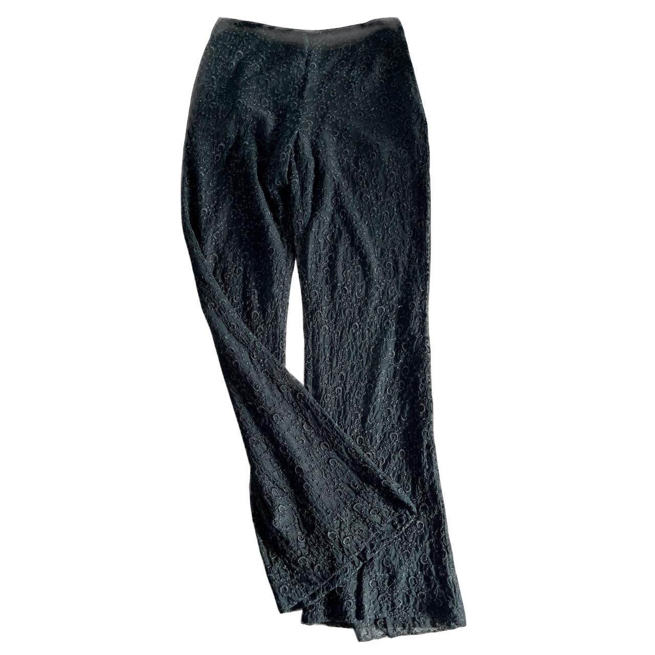 Embroidered Slim Flare Leg Trousers - Black