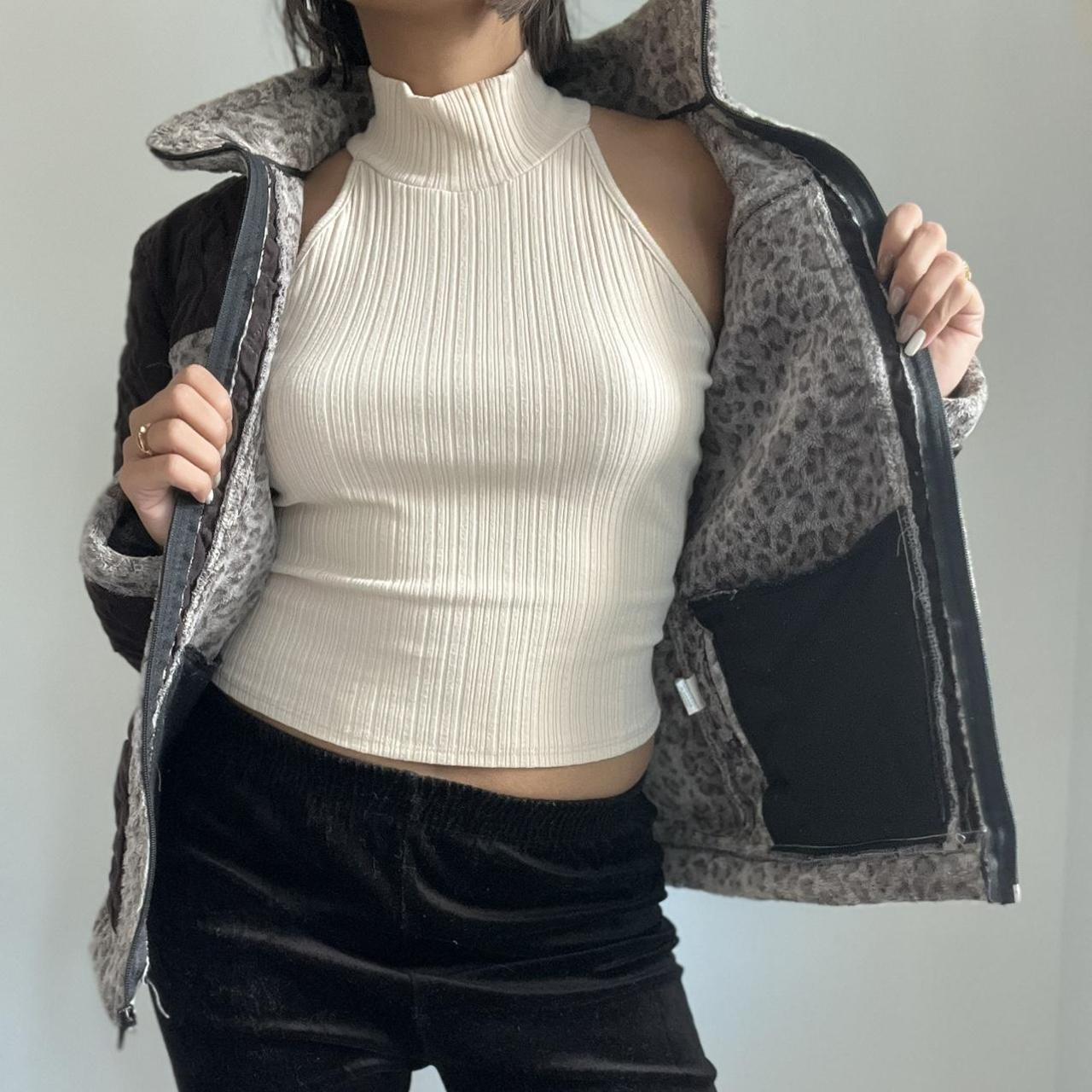 Vintage Textured Shearling Jacket with Faux Fur Leopard Print