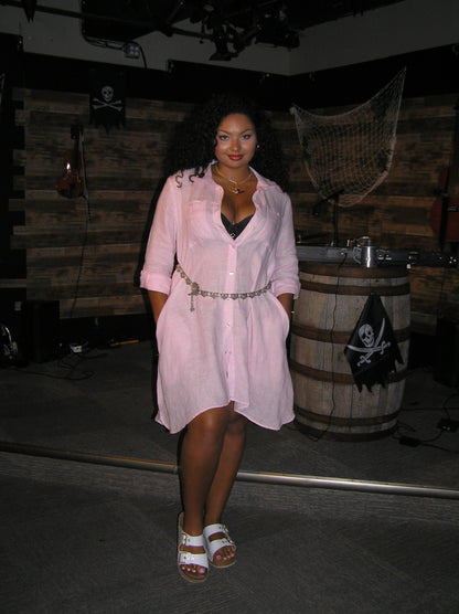 Akashi Linen Shirt Dress - Light Pink (M)